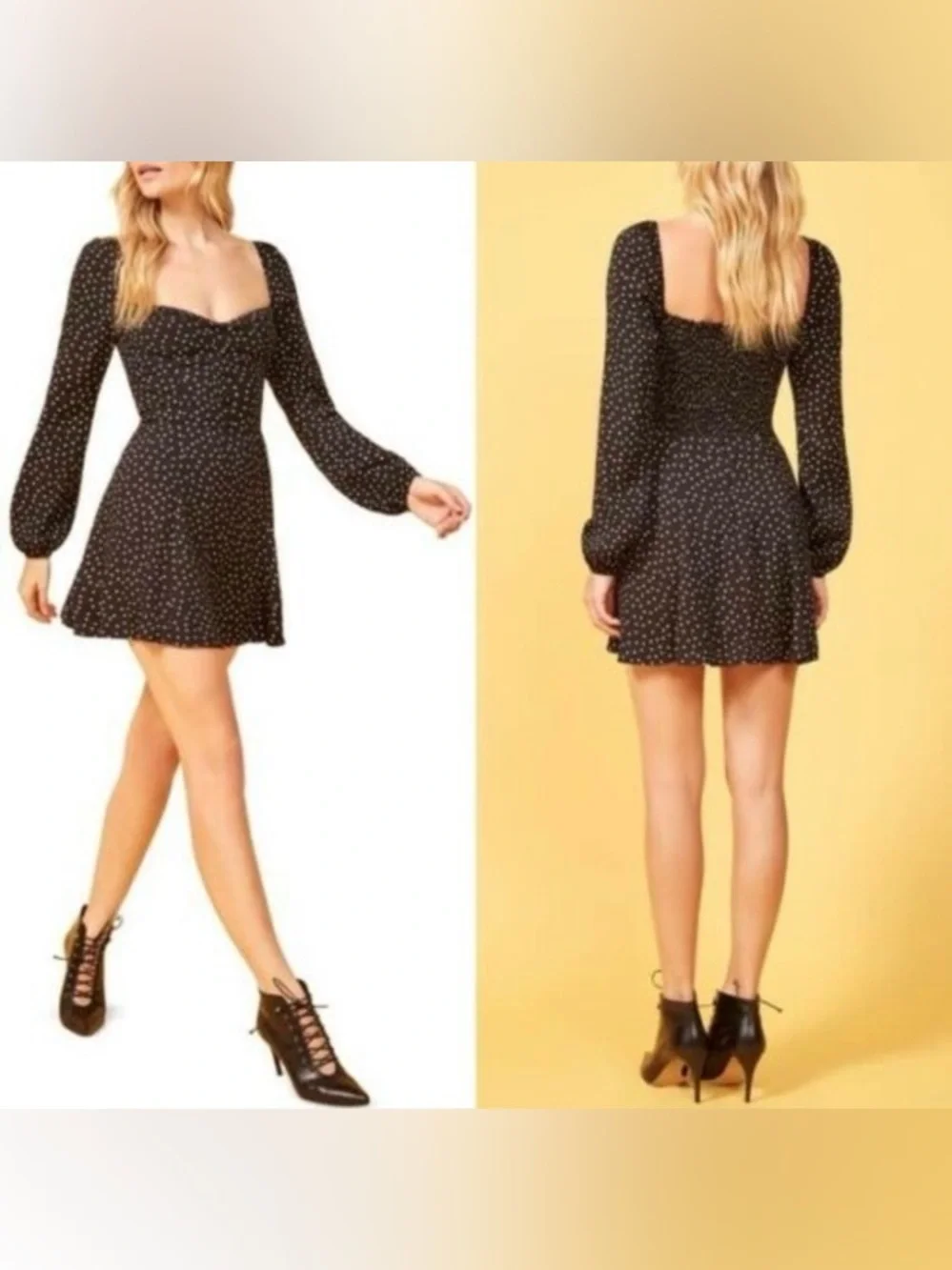 Reformation Black Polka‎ Dot Sweetheart Mini Dress Size 6 Preowned